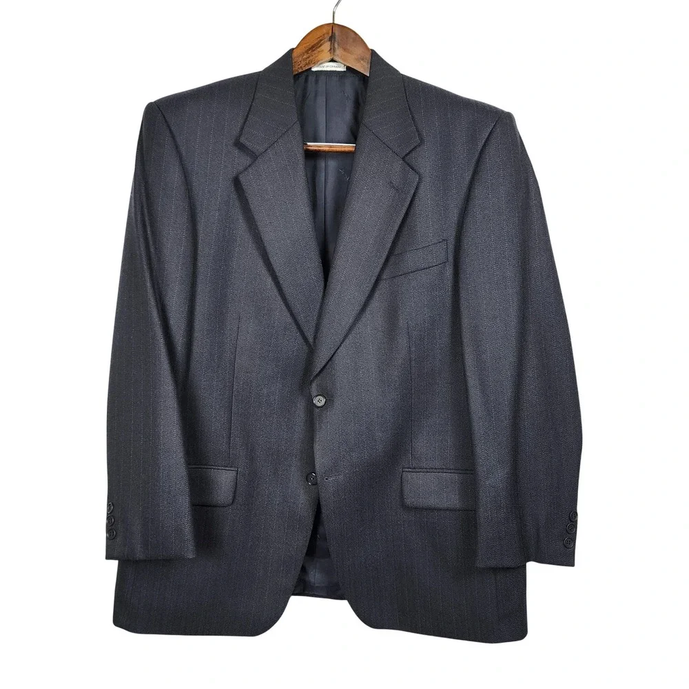 Yves Saint Laurent YSL Wool Pinstripe Blazer Navy Blue Jacket Business‎ Work VTG